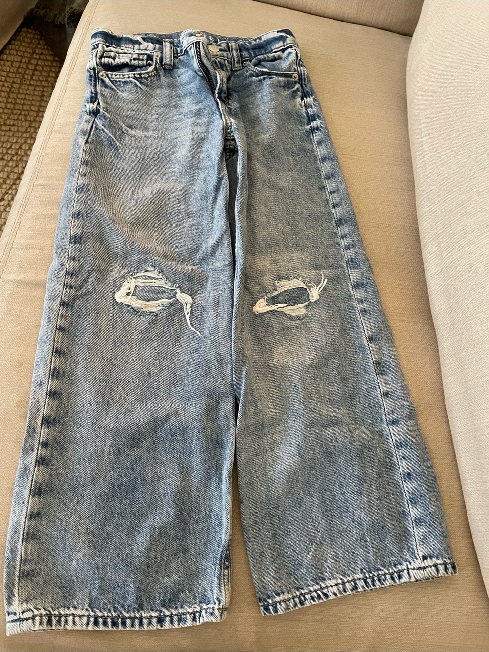 Girl's Light Blue Distressed Wide-Leg Jeans